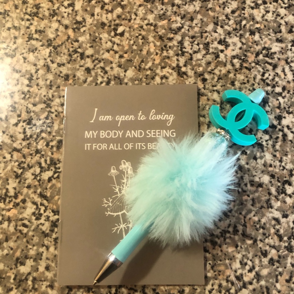 Turquoise Puff Pen Keychain with Logo Charm